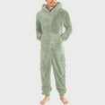 thumbnail image 2 of Men's Fuzzy Hooded Jumpsuit Long Sleeve Zip Up Solid Straight Leg Pants Loungewear with Pockets Green M, 2 of 7