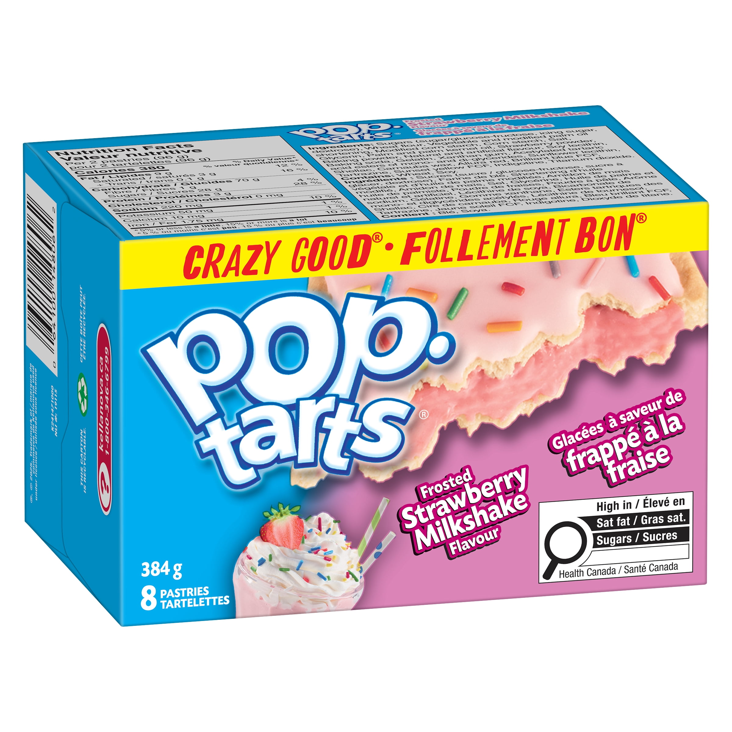 Pop-Tarts® Frosted Strawberry Milkshake Flavour Pastries, 384 g, 8 Pastries