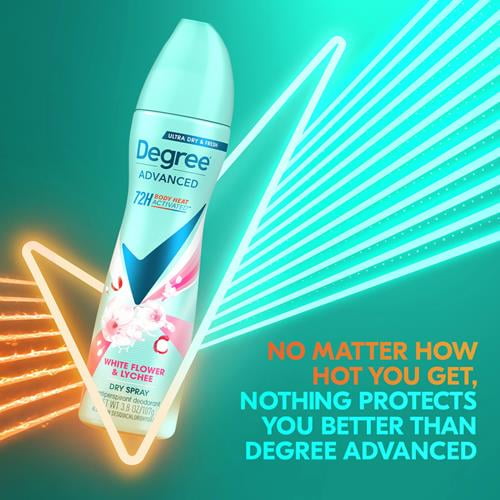 Degree Antiperspirant Deodorant Dry Spray White Flowers & Lychee 72-Hour Sweat & Odor Protection Deodorant Spray For Women With Body Heat Activated Technology 3.8 Oz Packaging May Vary - Pack of 2