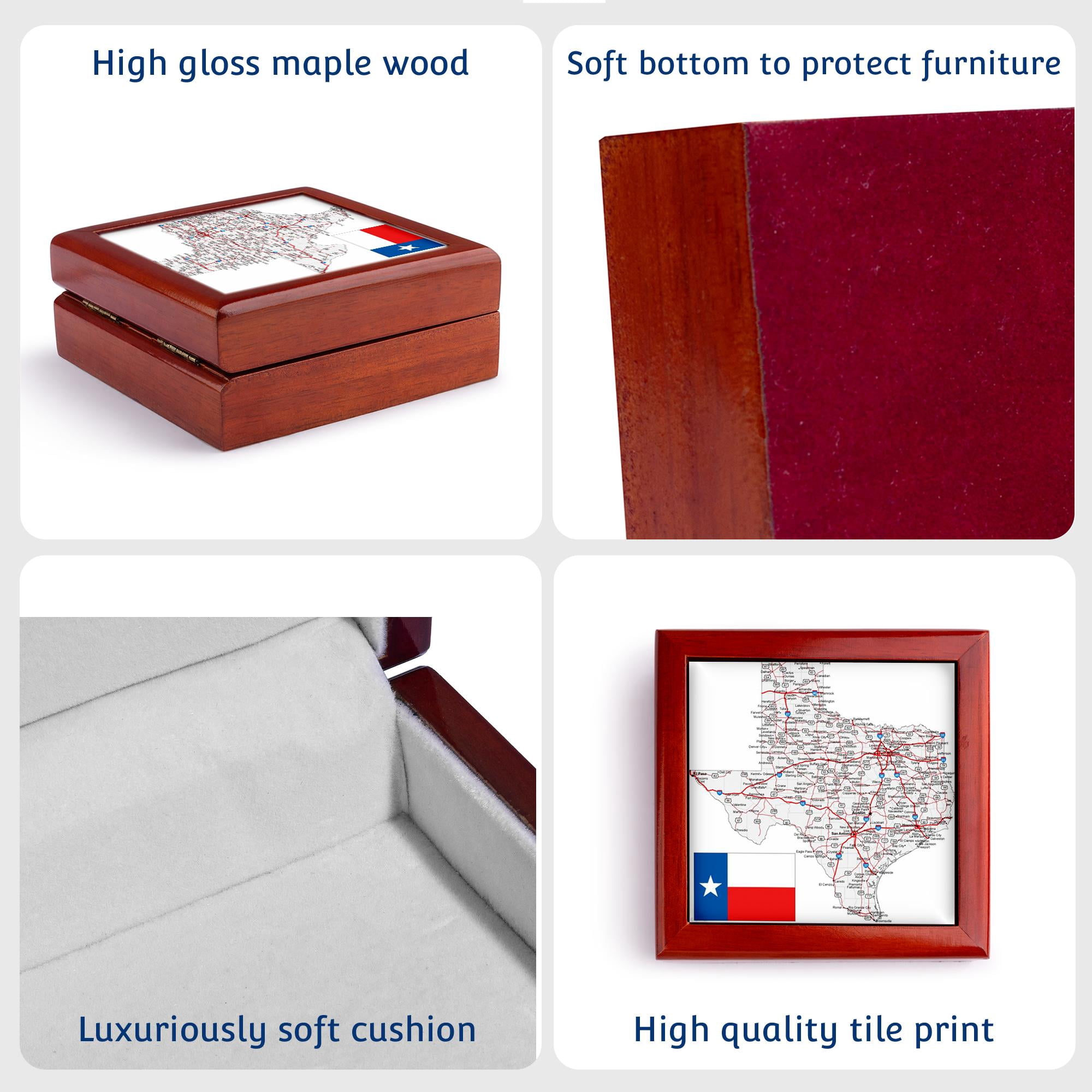3dRose, Framed State Of Texas With State Flag, Jewelry Box 5.5x5.5 inch with 4 inch tile