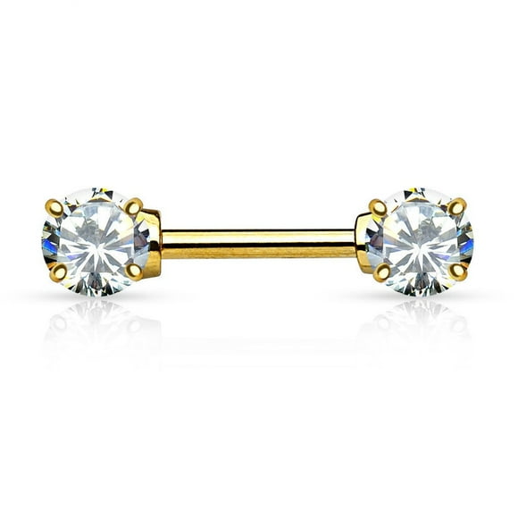 14G (1.6mmx14x5) Gold 5MM CZ Nipple Ring 316L Surgical Steel Nickel Free (2 pieces (1 Pair))