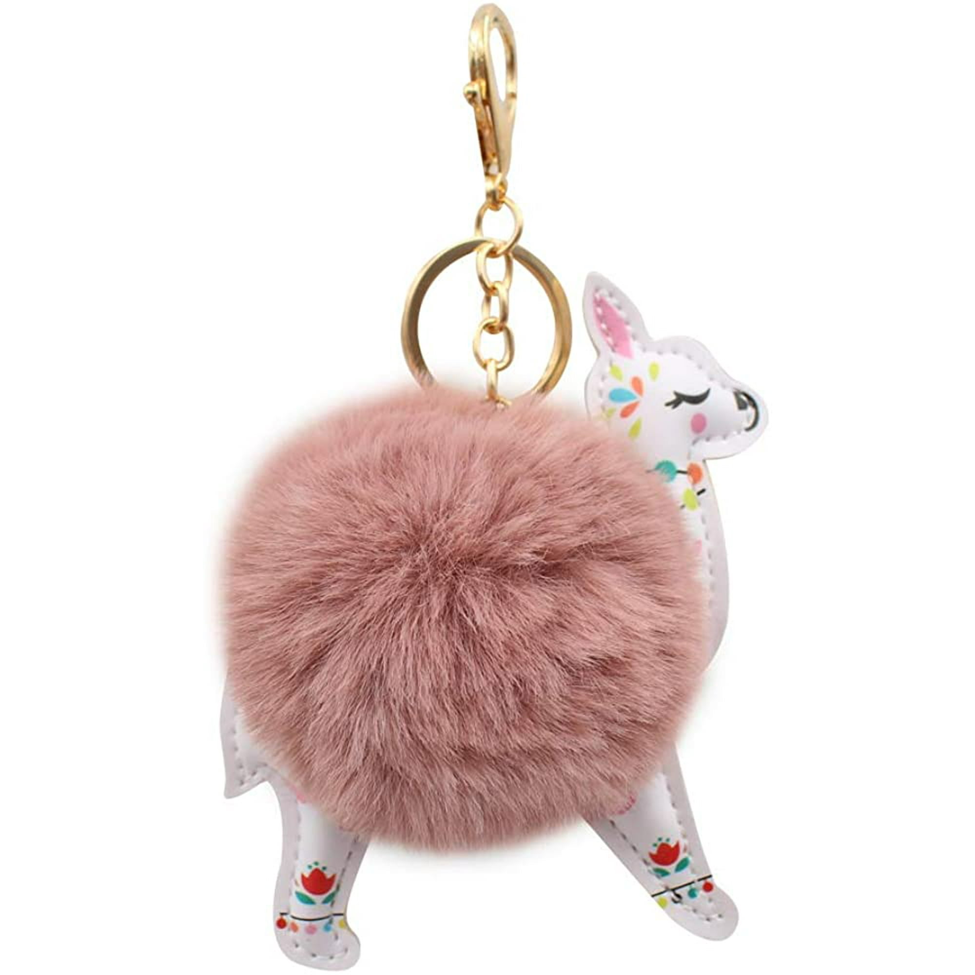 REAL SIC Alpaca Llama Pom Pom Keychain Faux Fur Fluffy Fuzzy Charm For Women Girls