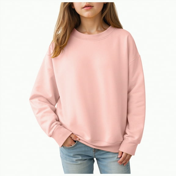 Xyant Sweatshirts for Teen Girls Oversized Casual Long Sleeve Crewneck Pullover Cute Drop Shoulder Shirts Tops (Light Pink,7-8 Years)