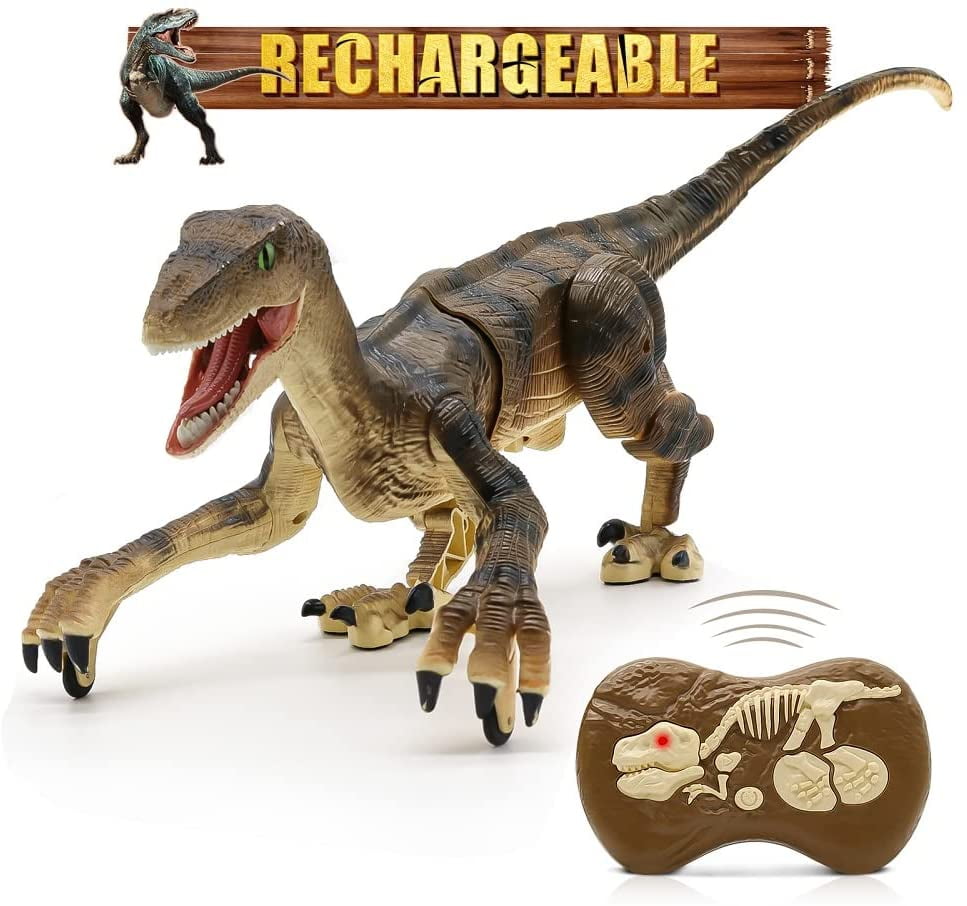 Remote Control Dinosaur Toys Walking Robot Dinosaur Mouth Moves Roars and Lights Up 2.4Ghz Simulation Velociraptor RC Dinosaur Toys for Kids 4 5 6 7 8-12 Years Old 