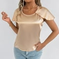 thumbnail image 6 of Perfectbot Womens Silk Satin Blouse Round Neck Split Short Sleeves Tops Summer Dressy Blouse, 6 of 8