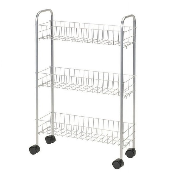 Household Essentials 3-Tier Storage Cart, Satin Silver