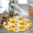 thumbnail image 3 of Round Rugs 4 Ft, Golden Chrysanthemum Non Slip Area Rugs for Kitchen Bedroom Entryway, Farmhouse Bees Floral Burlap Washable Carpet Runner Rug Floor Mats for Bedroom Home Decor, 3 of 8