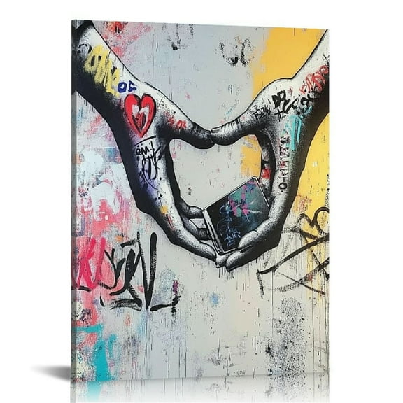 Graffiti Canvas Wall Art - Colorful Graffiti of Love Wall Art, Kissing Lips Poster Picture Gift for Couple Room Decor, Modern Street Prints, Framed Artwork for Home Wall Decor