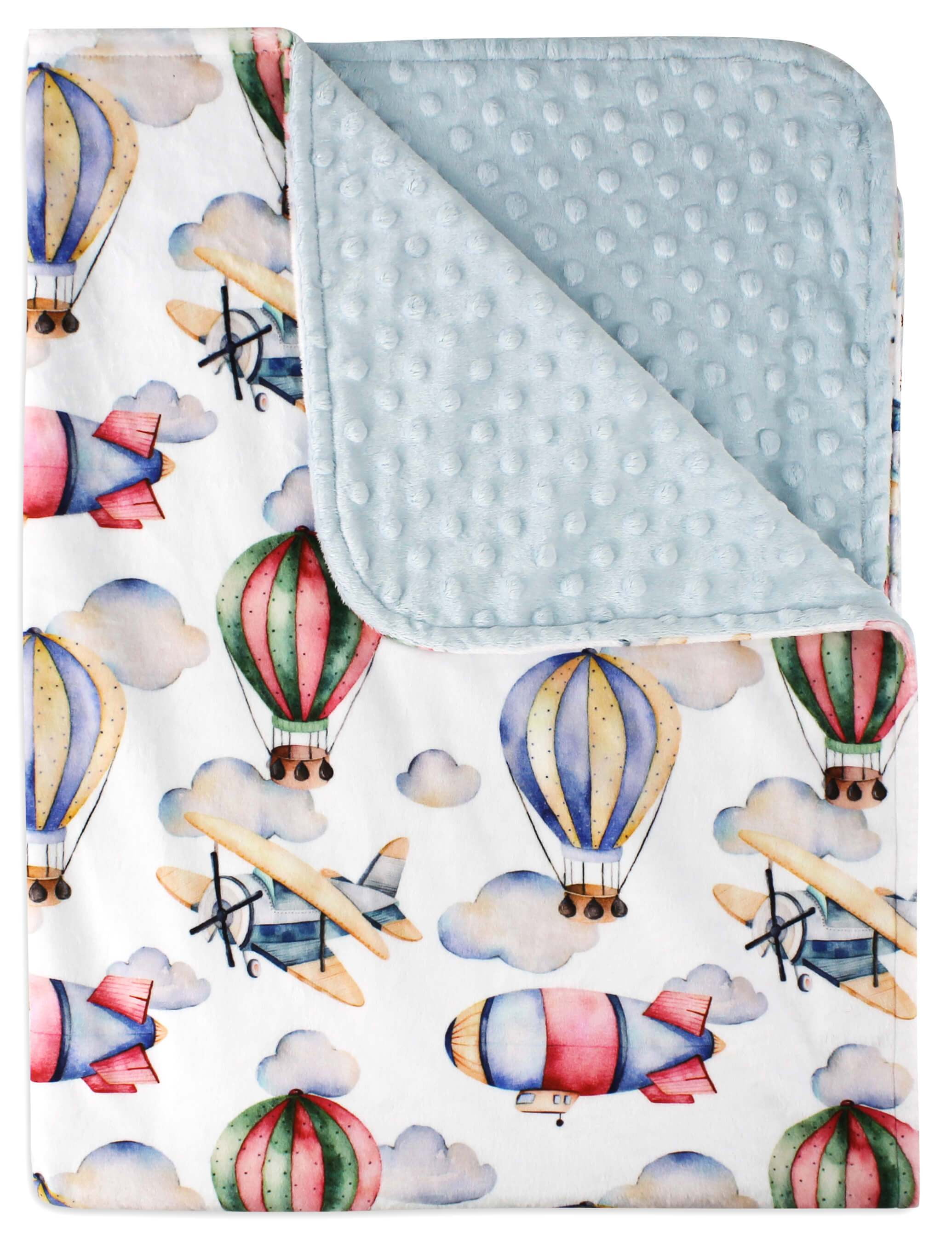 Top Tots Baby Blanket Blimps and Biplanes with Light Blue Minky Dot