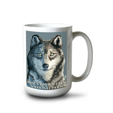 

15 fl oz Ceramic Mug Rocky Mountain National Park Colorado Wolf Up Close Dishwasher & Microwave Safe