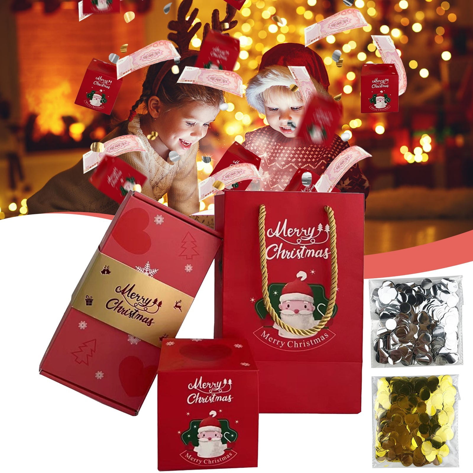 Merry Christmas Surprise Gift Box Explosion For Money Christmas Exploding Money Gift Box Out Folding Bounce Explosion Gift Box for Birthday Anniversary Valentine (6 Bounce Box)