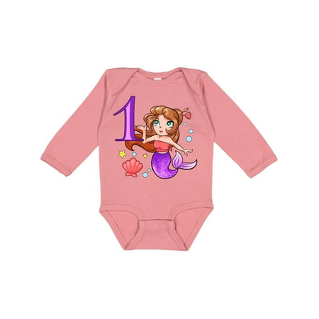 

Inktastic Mermaid First Birthday purple tail Gift Baby Boy or Baby Girl Long Sleeve Bodysuit