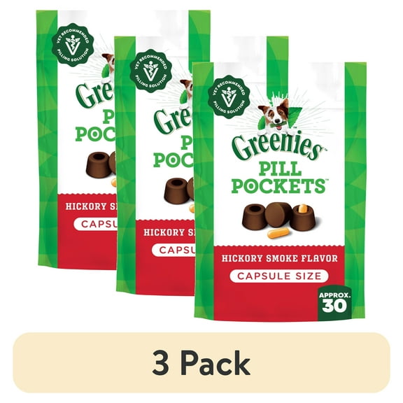 (3 pack) Greenies Pill Pockets for Dogs Hickory Smoke Large, Capsule Size Soft Dog Treats, 7.9 oz (30 Pk)