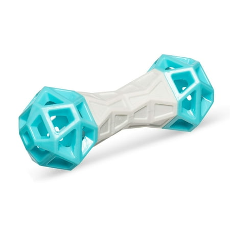 Messy Mutts Totally Pooched Flex n Squeak Dumbbell | 7” Durable Foam Rubber Dog Toy with Squeaker | Made for Tough Chewers | Interactive Treat Puzzle for Dogs | Grey/Teal