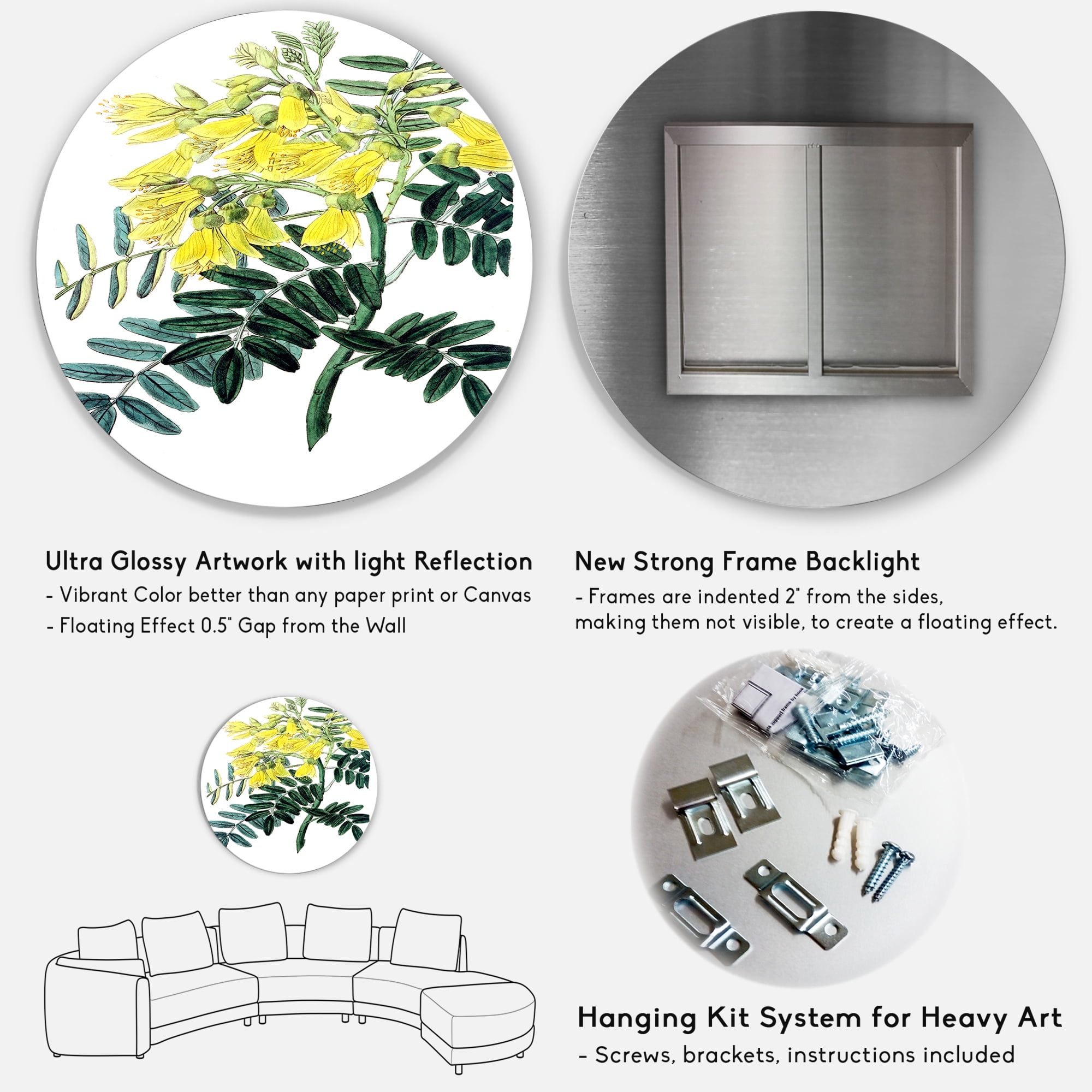 Designart 'Ancient Yellow Flower II' Traditional Circle Metal Wall Art 36x36 - Disc of 36