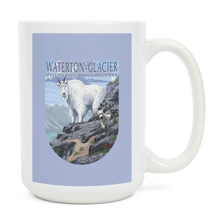 

15 fl oz Ceramic Mug Waterton-Glacier International Peace Park Mountain Goat and Baby Contour Dishwasher & Microwave Safe