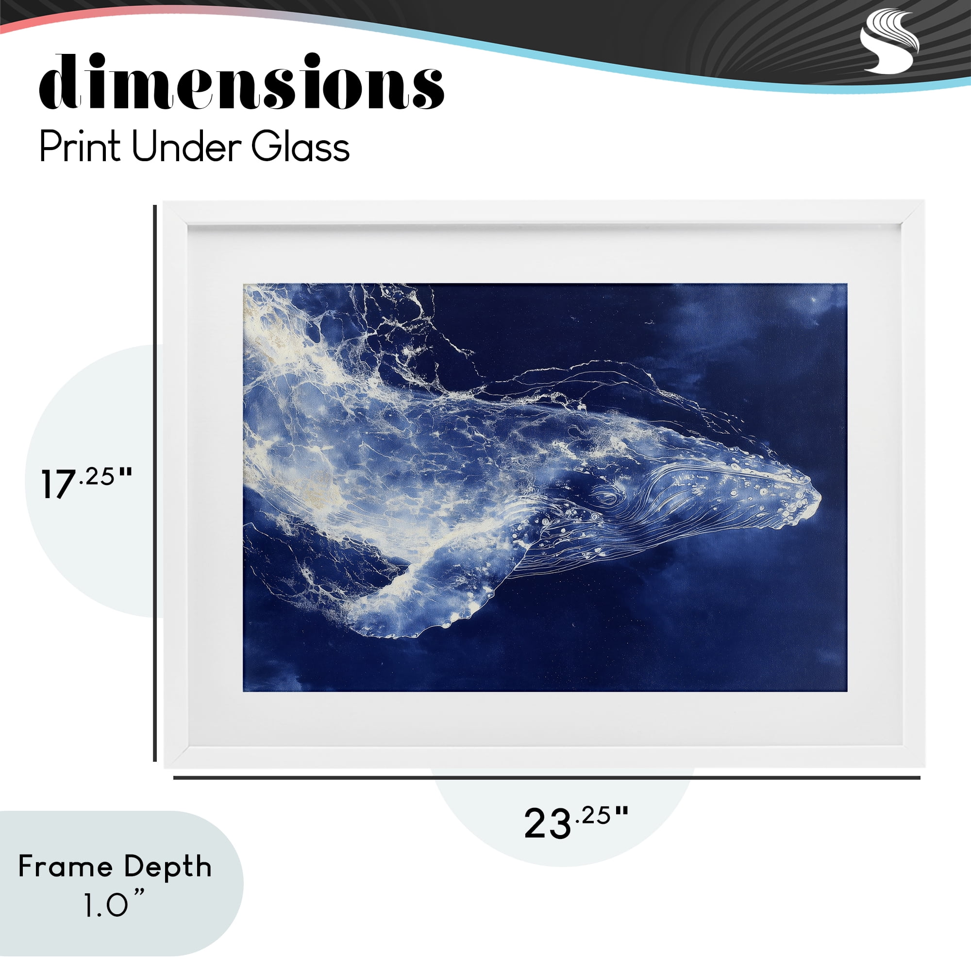 Stupell Industries Whale in Motion White Framed Print Under Glass, design by Chromatic Storm Studio