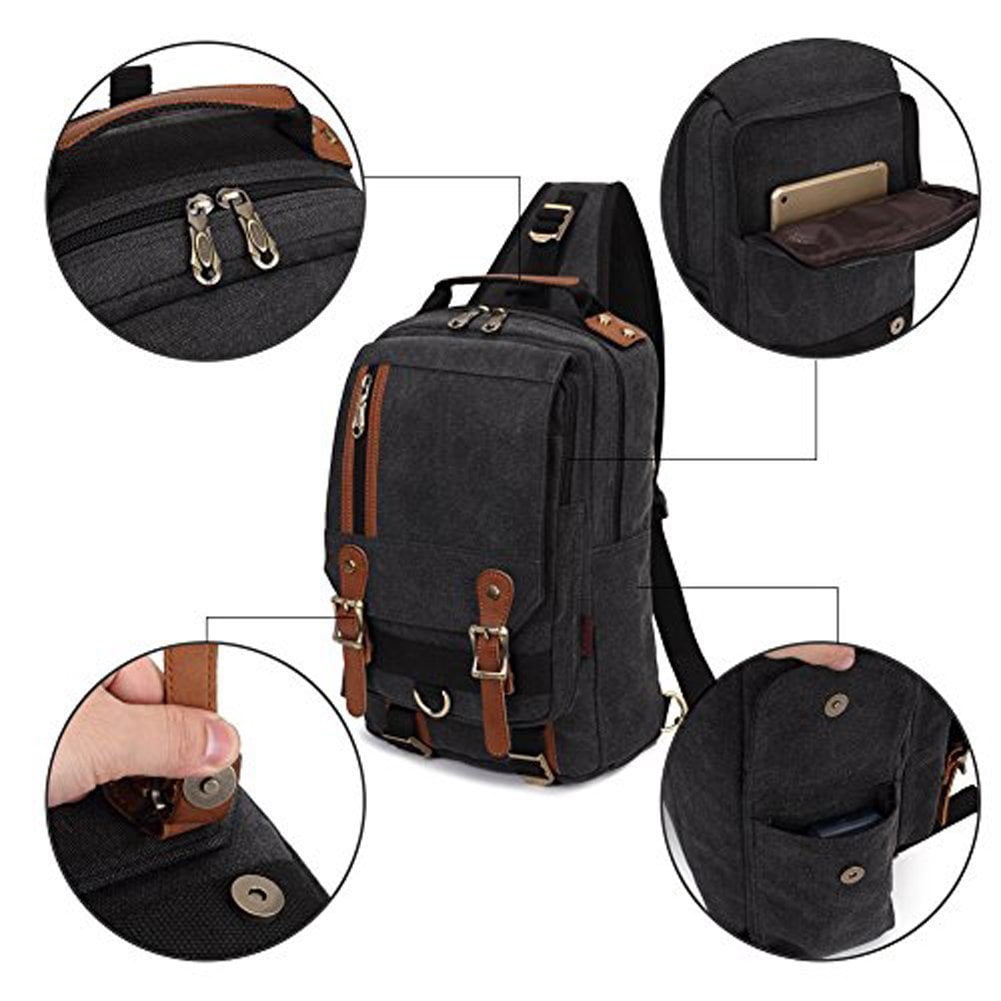 KAUKKO Canvas Messenger Bag Cross Body Shoulder Sling Backpack Travel Hiking Chest Bag