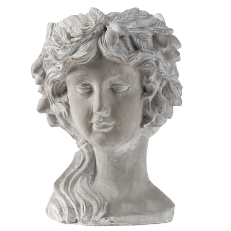 GDF Studio Elegant Greek-Style Grey Cement Indoor Outdoor Lady Head Planter, 8" x 9" x 11.5"