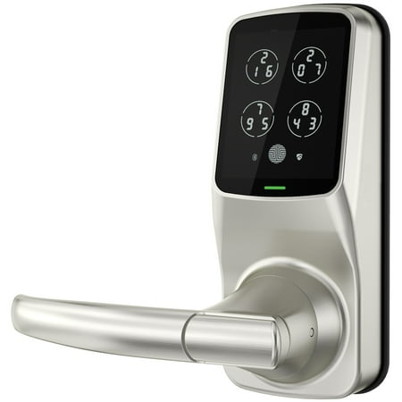 Lockly - Secure Plus Smart Lock Bluetooth Replacement Latch with Touchscreen/Fingerprint Sensor/Key Access/Auto Lock - Satin Nickel