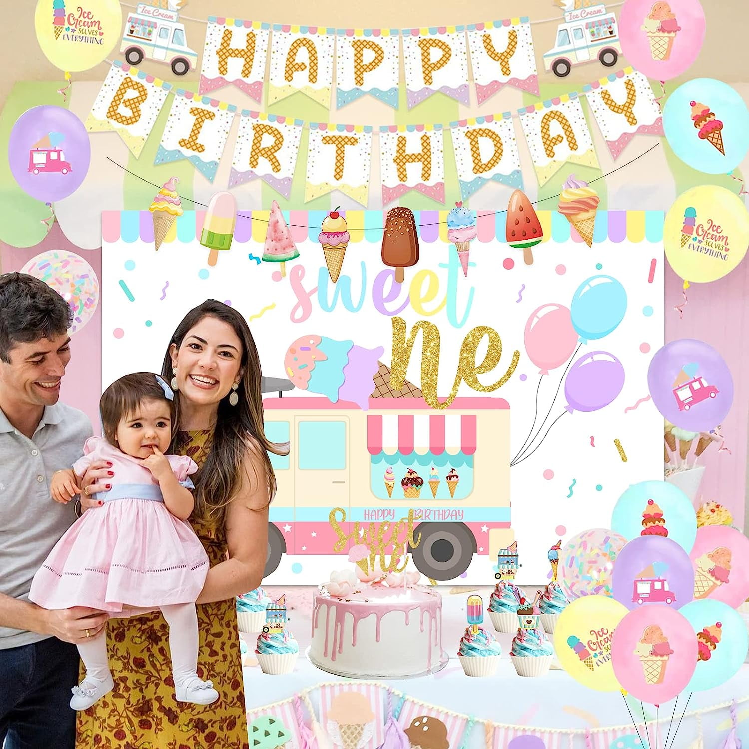 PASTEL ICE CREAM HAPPY BIRTHDAY BANNER – HornerNovelty