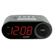 Sharp Digital Alarm Clock, 2 AMP High-Speed USB Charging Port, SPC547