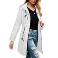 thumbnail image 3 of CFLVAEK Women's Long Rain Jackets Plus Size Drawstring Waisted Waterproof Hooded Trench Coat Outdoor Hiking Windbreaker with Pockets White XL, 3 of 6