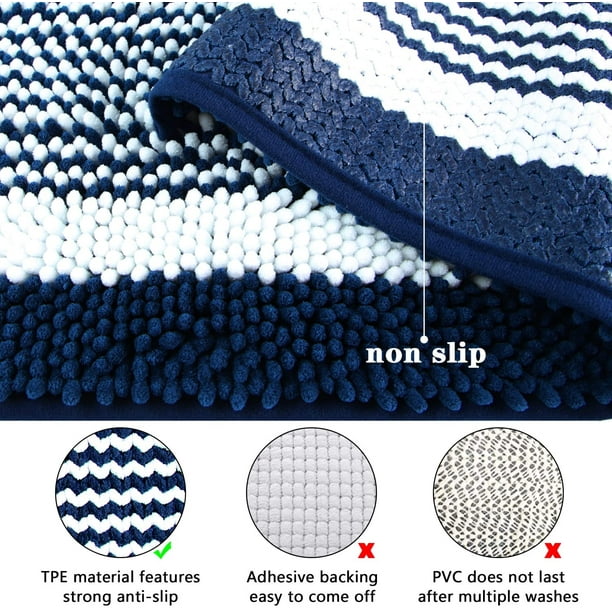 Bath Mat Runner Navy Blue Bath Rug for Bathroom Non Slip Shaggy Machine Washable Plush Large Bathroom Rug Water Absorbent Super Bathroom Mat Rugs