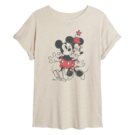 Disney - Mickey And Minnie Heart - Womens Oversized Graphic T-Shirt