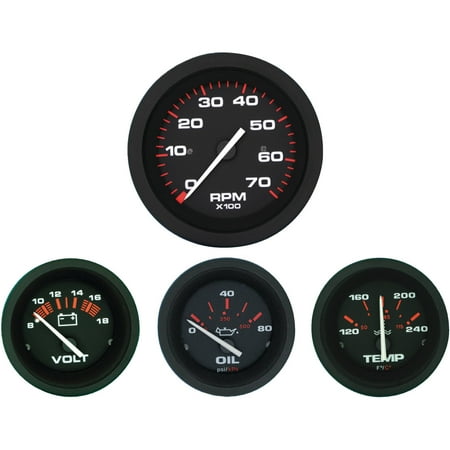 - Sierra 69722P Amega Series Black Inboard 4 Set with Tachometer, Voltmeter, Oil Pressure and Water Temperature Gauges