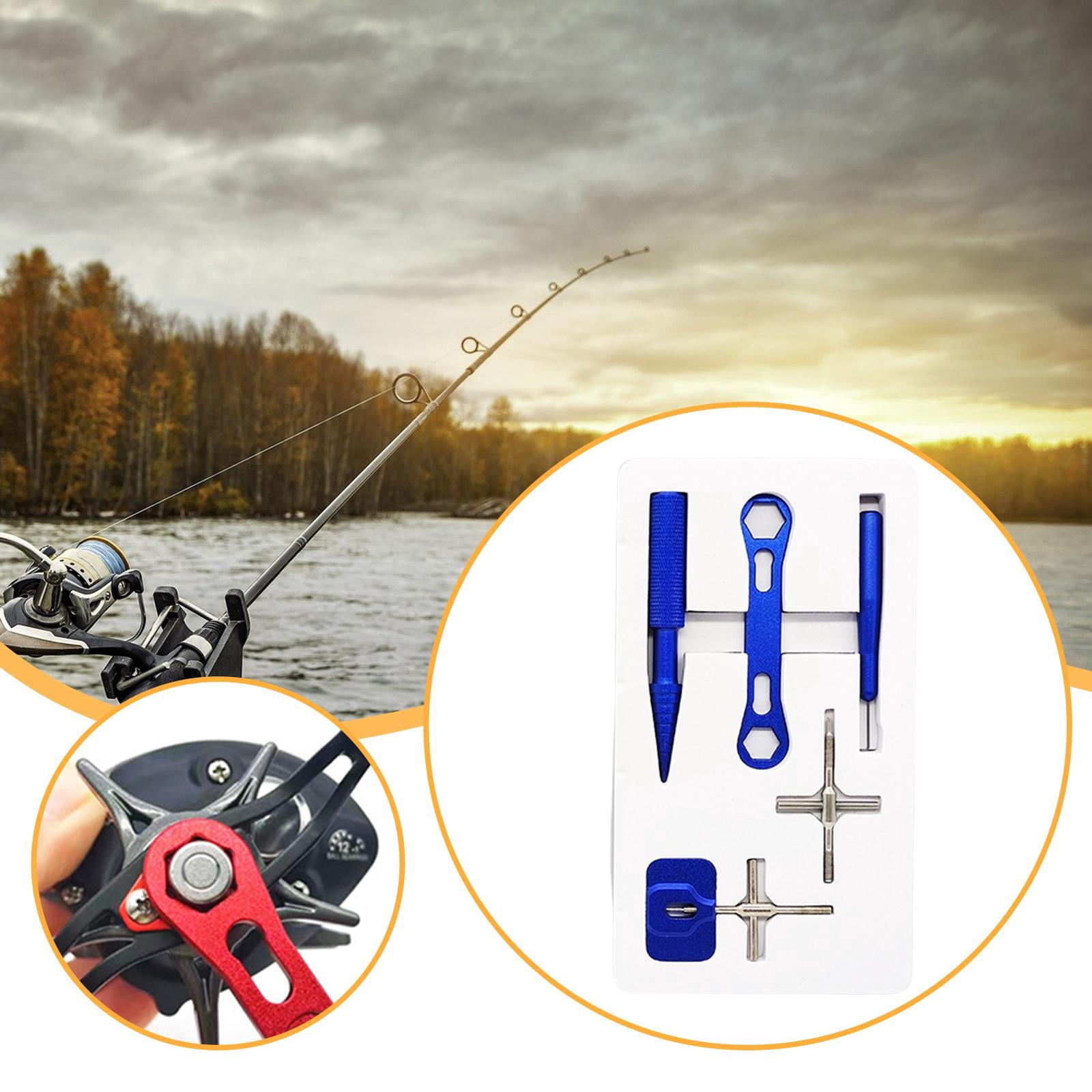 Dualoai Fishing Reel Repair Tool Kit Cap Remover Metal Fishing Reel Bearing Tool Kit Blue