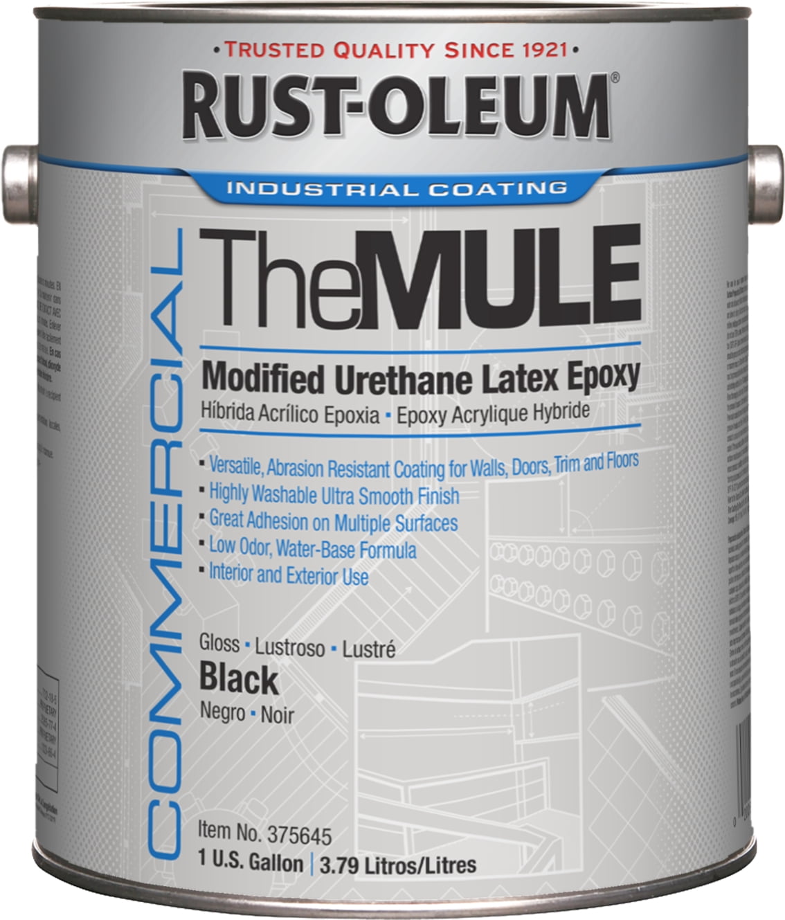 Black, Rust-Oleum Gloss The Mule- Modified Urethane Latex Epoxy- Gallon, 1 Pack