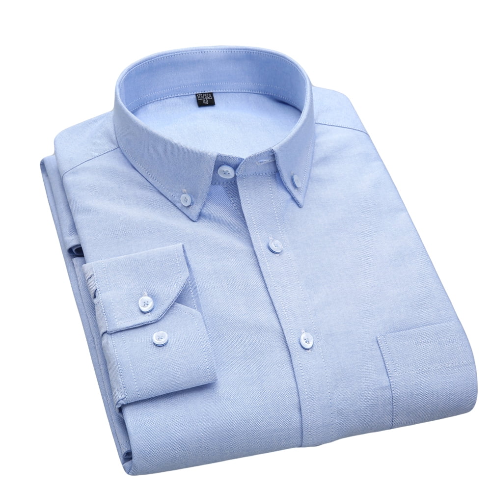 Men Pure Color Oxford Shirt Business Formal Dress Shirts Long Sleeve ...