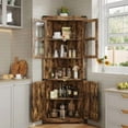 thumbnail image 3 of Soonbuy 67inch Farmhouse Corner Hutch Display Cabinet with Glass Doors,Corner Storage Cabinet with Lights, Wooden Storage Organizer for Kitchen, Living Room, Bathroom, 3 of 9