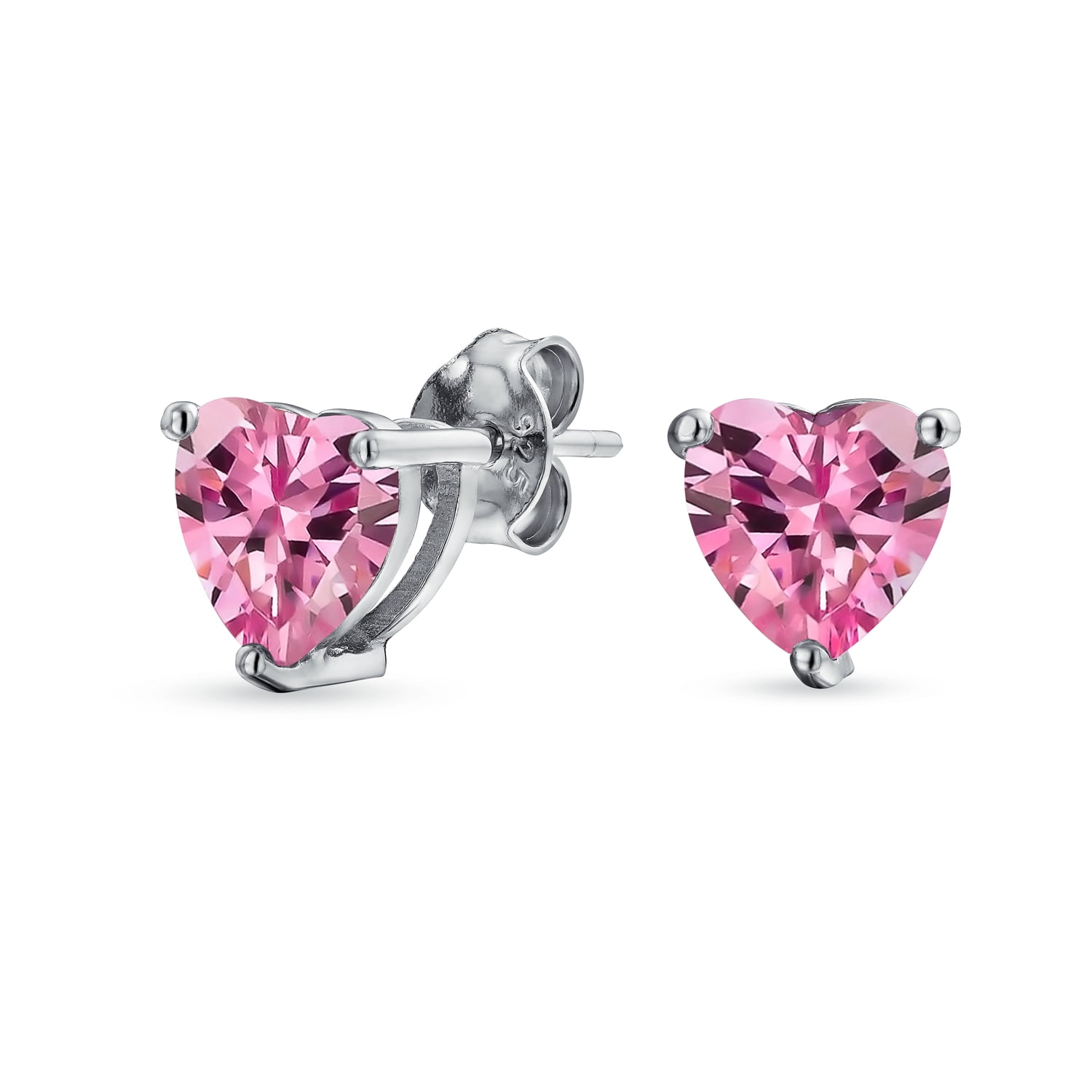 925 Silver Pink Enamel Heart Charm With Cubic Zirconia Studs 