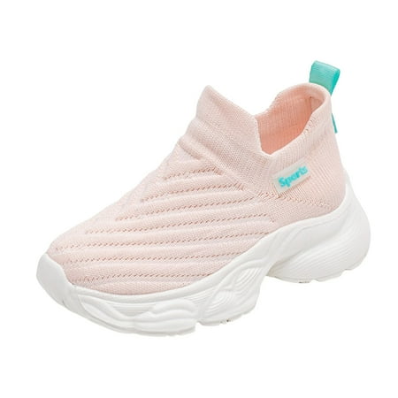 ZHAGHMIN Spring and Autumn Breathable Knitted Soft Skin Running Shoes for Middle and High School Students Wide Toddler Shoes Girls Pink Size27