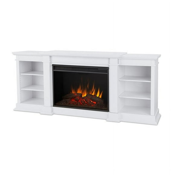 Bowery Hill 81" Modern Wood Entertainment Fireplace TV Stand in White/Black