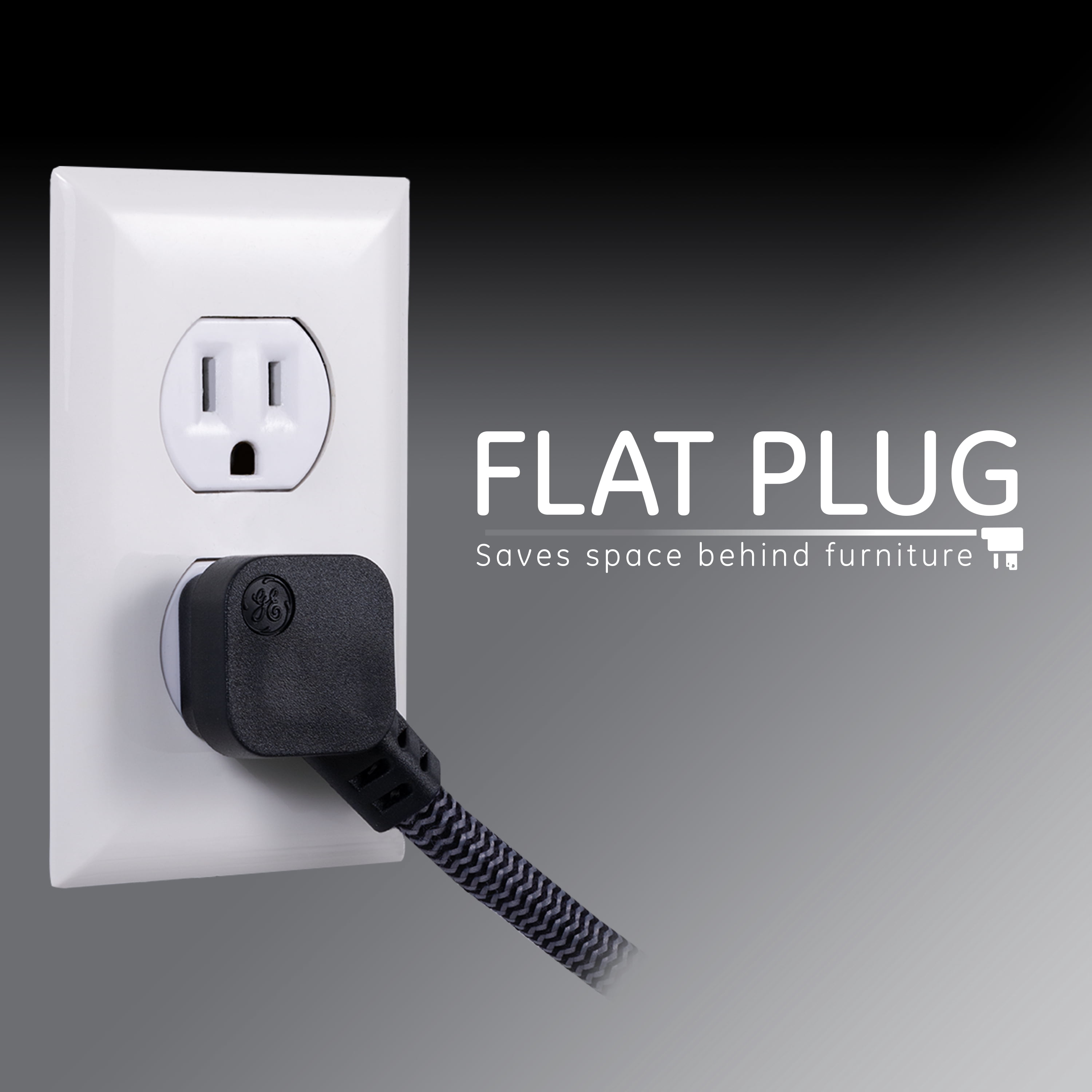 GE 8 Outlet, 2 USB-A, 1 USB C Surge Protector with 6 ft. Designer Braided Extension Cord, Black