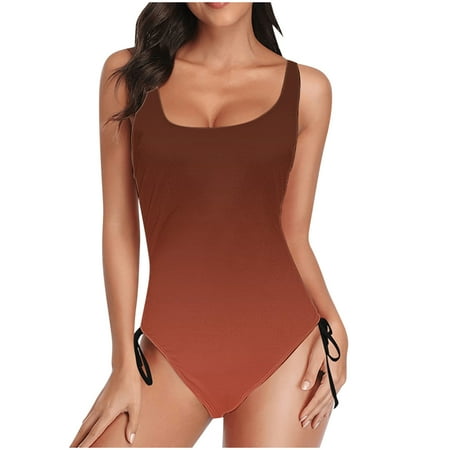 TrendVibe365 Women s Swimwear One Piece Suits Wine Swimsuits Thong Bathing Suits Solid Swimwear Beachwear S