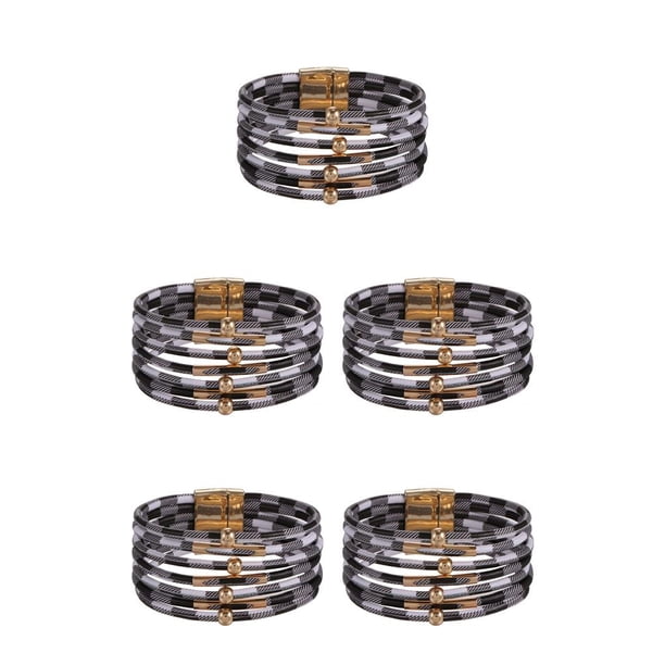 Minnieouse magnética Multicapas Hebilla magnética Cuero Día de San Valentín Regalos Pulseras Joyas Negro Blanco Cheque Cheque blanco negro 5piezas