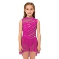 thumbnail image 5 of Aislor Girls Lyrical Dance Mock Neck Ruched Ballet Skirted Leotard Ballerina Ice Skating Dress Hot Pink 10, 5 of 7