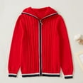 thumbnail image 2 of LYHaoo Boys Knit Cardigan Sweater Boys Girls School Sweater Hooded Zip Up Knit Cardigan For Kids Teens Casual Warm Long Sleeve Pullover 12-13 Years(Red), 2 of 5