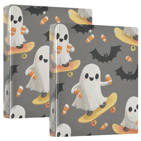 FORMRS 3 Ring Binder 1.5 inch with Pockets Set of 2 Clip Board 200 Sheets Capacity, Cute Ghosts