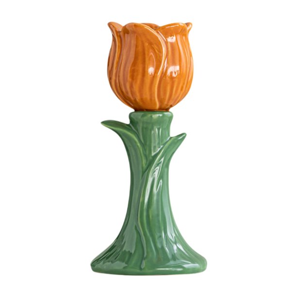 Candelabro de porcelana de cerámica elegante candelabros decorativos forma de tulipán para Naranja