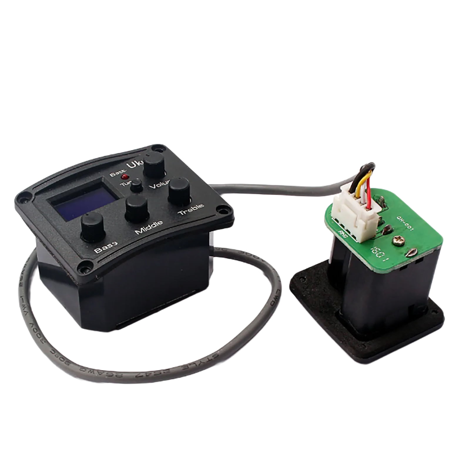 BIBABLYKE 3-Band Piezo Pickup Ukulele Preamp Amplifier Equalizer Tuner Systems Acoustic Electric Guitar Preamp Pickup Digital Tuner