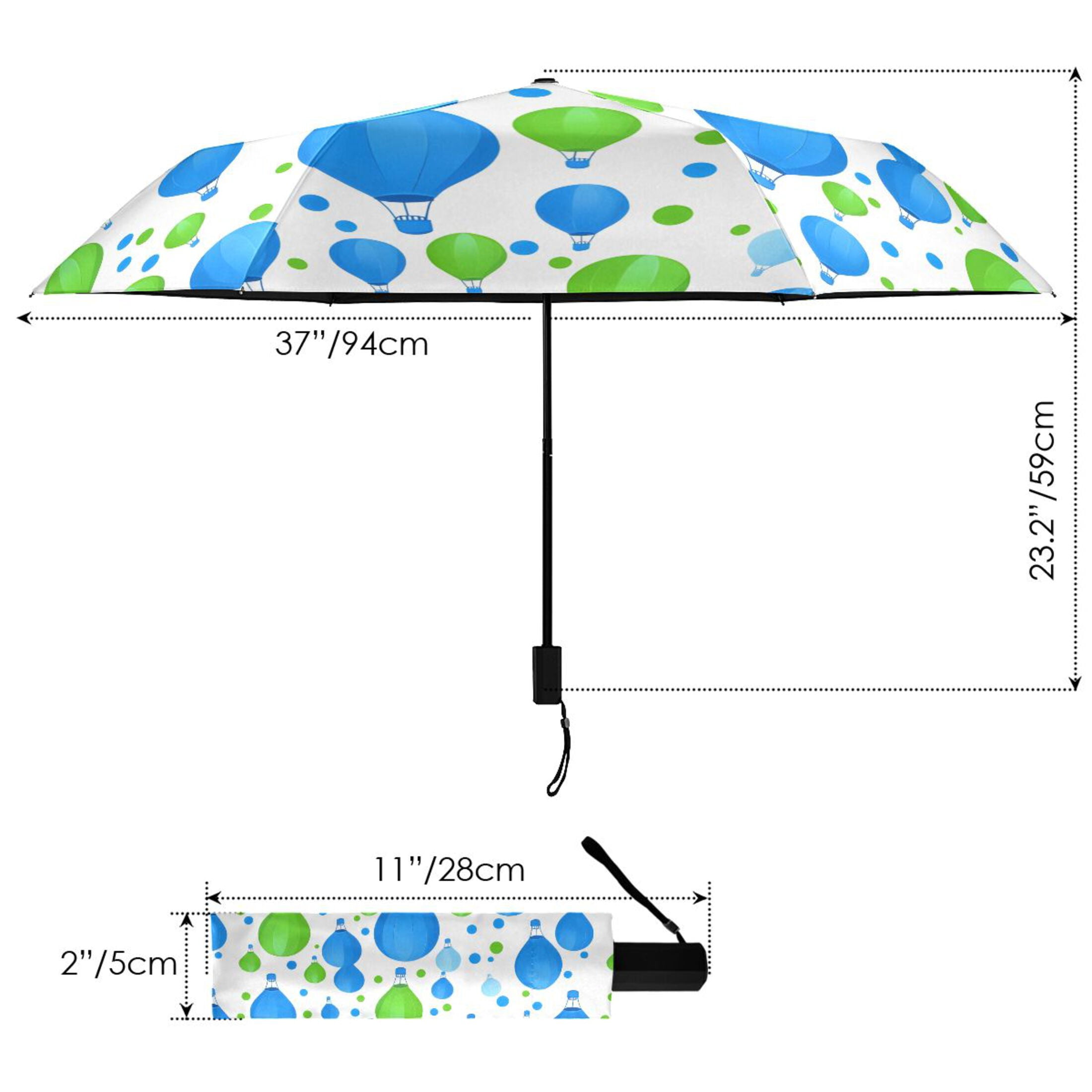 Blue Green Balloon Compact Sun Umbrella Windproof Travel Umbrellas for Rain Strong Portable UV Protection