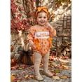 thumbnail image 3 of RUINIXCW Newborn Baby Girls Halloween Outfit Gingham Plaid Bubble Romper Long Sleeve Ghost Witch Hat Pumpkin Print Smocked Bodysuit Playsuit with Headband, 3 of 9