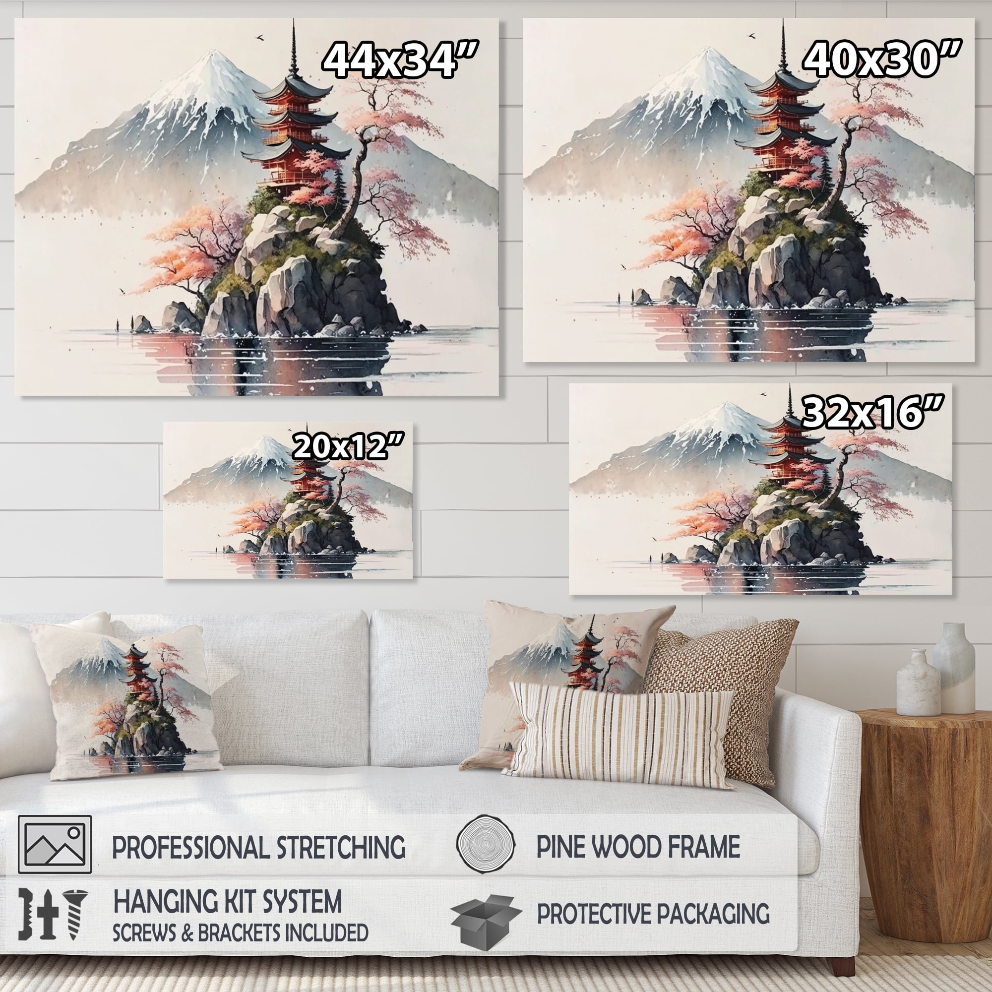 Free Shipping! Designart Japanese Landscape Watercolor