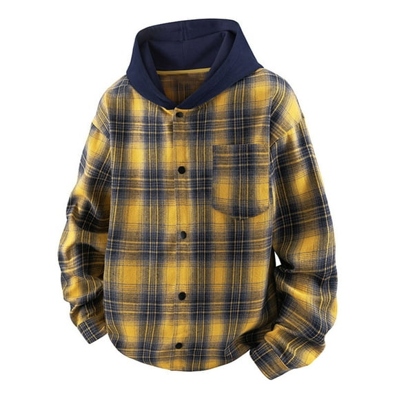 FDGIU Men's 2025 Flannel Lined Plaid Jacket - Button Down Hooded Flannel, Winter Workwear with Fleece Lining, Outdoor Shirt Coat
