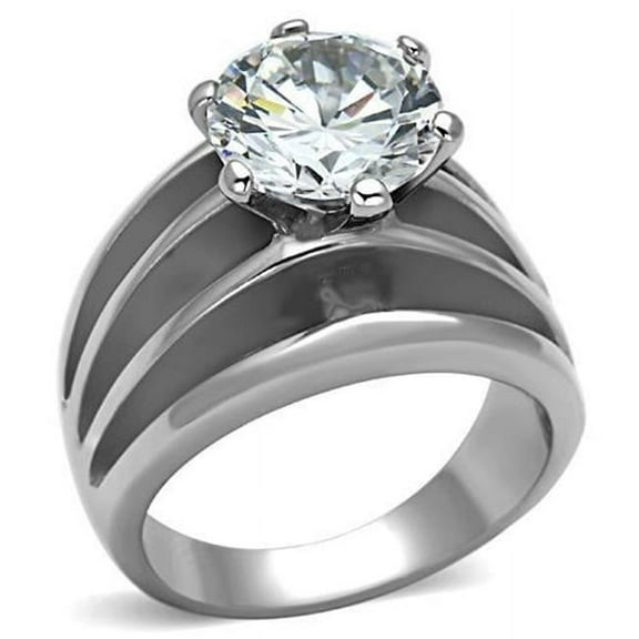 Alamode TK1084-8 Women High Polished Stainless Steel Ring with AAA Grade CZ in Clear - Size 8
